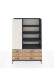 Hyperion Dolap 8 Raflı 6 Çekmeceli Tek Kapaklı  132x44x195 Antrasit-Aytaşı/Çam