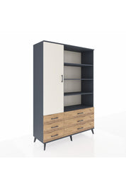 Hyperion Dolap 8 Raflı 6 Çekmeceli Tek Kapaklı  132x44x195 Antrasit-Aytaşı/Çam