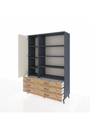 Hyperion Dolap 8 Raflı 6 Çekmeceli Tek Kapaklı  132x44x195 Antrasit-Aytaşı/Çam
