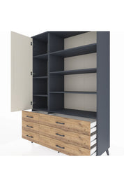 Hyperion Dolap 8 Raflı 6 Çekmeceli Tek Kapaklı  132x44x195 Antrasit-Aytaşı/Çam