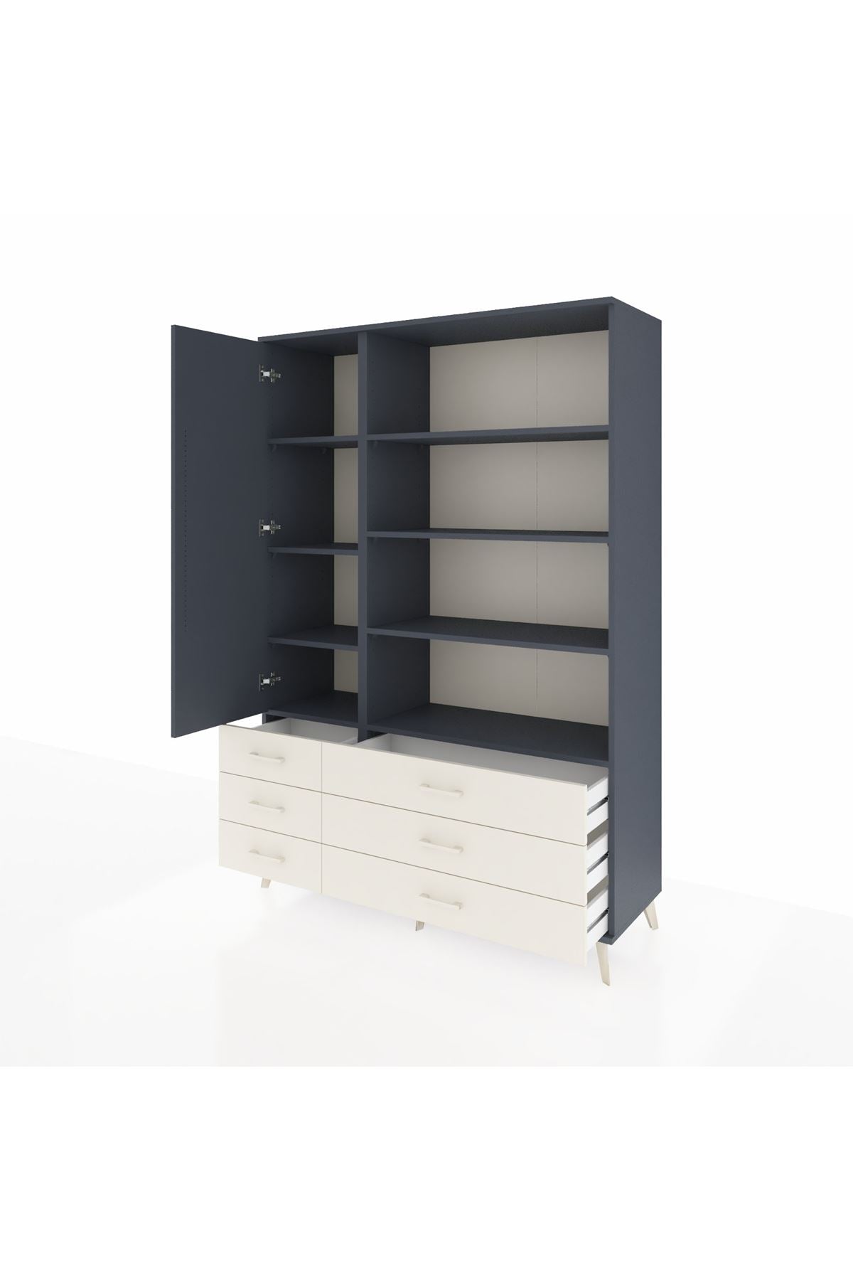 Hyperion Dolap 8 Raflı 6 Çekmeceli Tek Kapaklı  132x44x195 Antrasit-Antrasit/Aytaşı