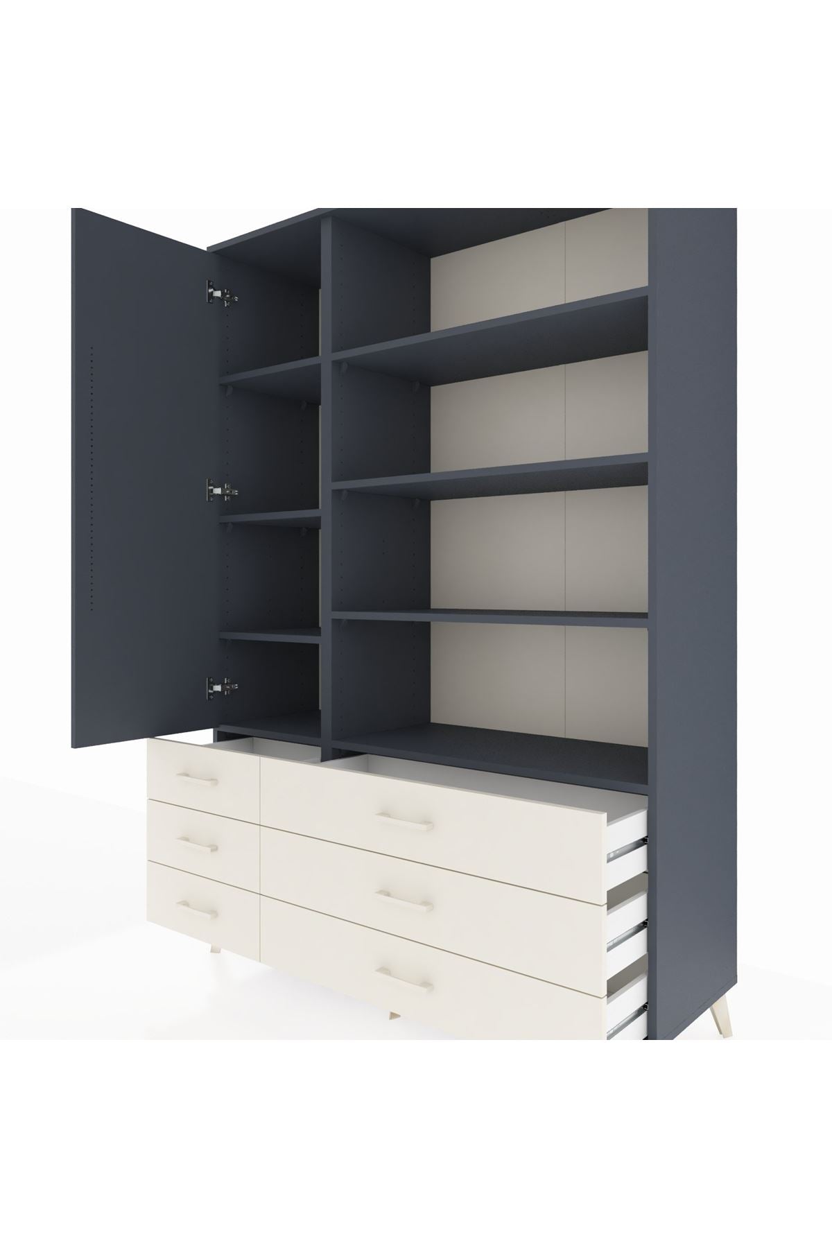 Hyperion Dolap 8 Raflı 6 Çekmeceli Tek Kapaklı  132x44x195 Antrasit-Antrasit/Aytaşı