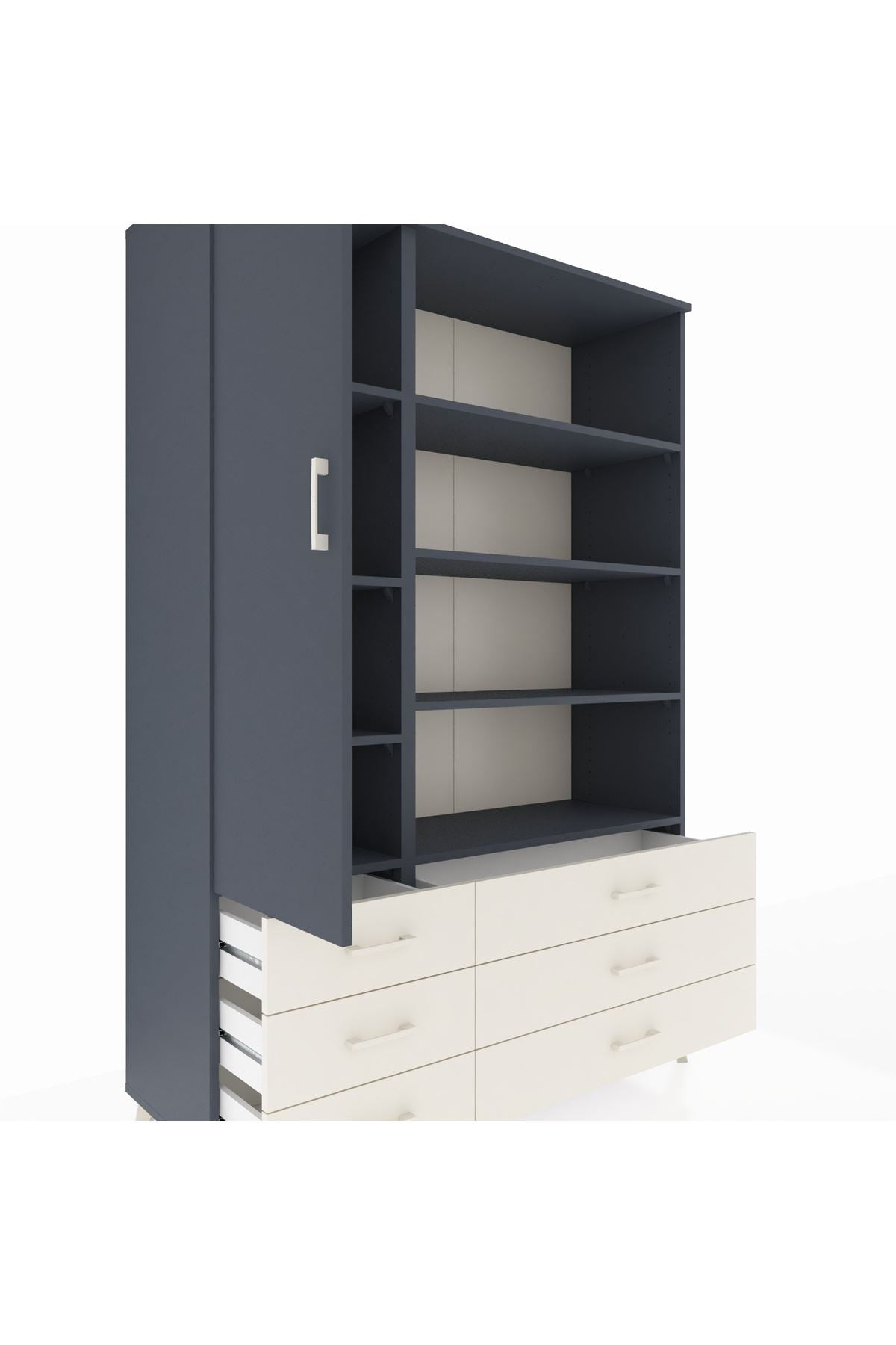 Hyperion Dolap 8 Raflı 6 Çekmeceli Tek Kapaklı  132x44x195 Antrasit-Antrasit/Aytaşı