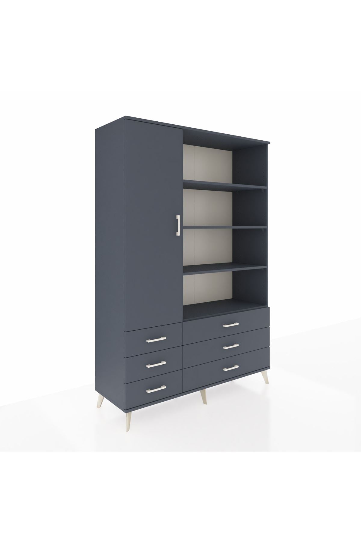 Hyperion Dolap 8 Raflı 6 Çekmeceli Tek Kapaklı  132x44x195 Antrasit-Antrasit/Antrasit
