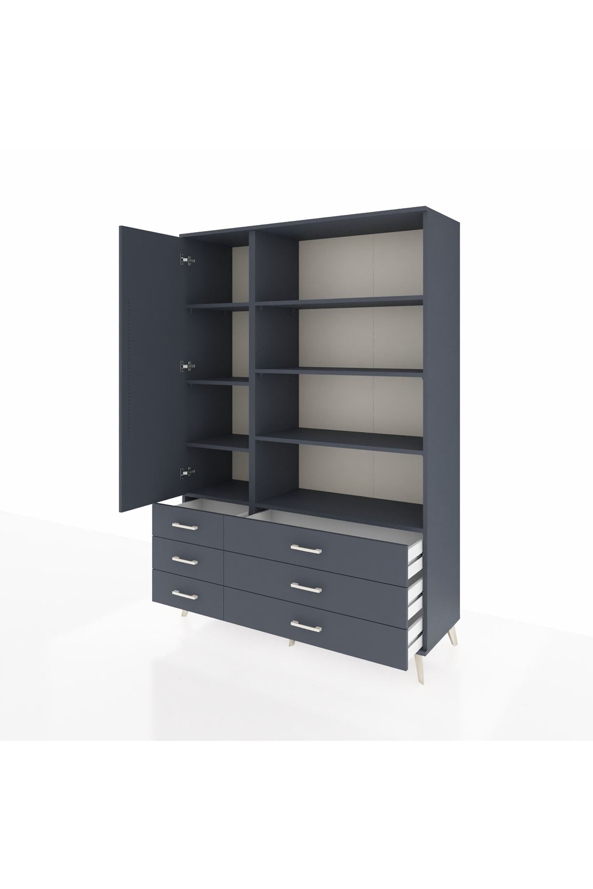 Hyperion Dolap 8 Raflı 6 Çekmeceli Tek Kapaklı  132x44x195 Antrasit-Antrasit/Antrasit