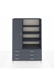 Hyperion Dolap 8 Raflı 6 Çekmeceli Tek Kapaklı  132x44x195 Antrasit-Antrasit/Antrasit