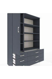 Hyperion Dolap 8 Raflı 6 Çekmeceli Tek Kapaklı  132x44x195 Antrasit-Antrasit/Antrasit