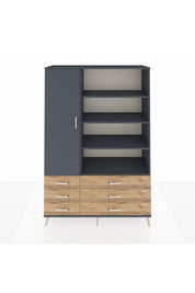 Hyperion Dolap 8 Raflı 6 Çekmeceli Tek Kapaklı  132x44x195 Antrasit-Antrasit/Çam