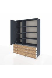 Hyperion Dolap 8 Raflı 6 Çekmeceli Tek Kapaklı  132x44x195 Antrasit-Antrasit/Çam