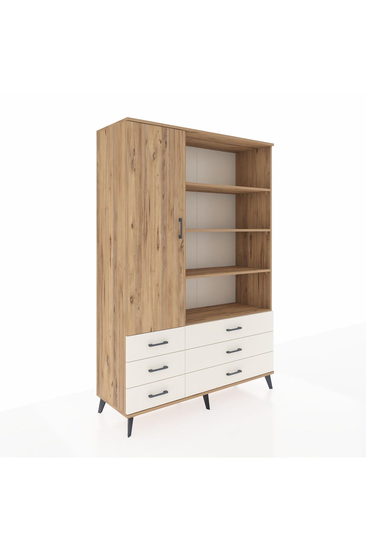 Hyperion Dolap 8 Raflı 6 Çekmeceli Tek Kapaklı  132x44x195 Çam-Çam/Aytaşı