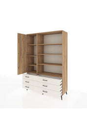 Hyperion Dolap 8 Raflı 6 Çekmeceli Tek Kapaklı  132x44x195 Çam-Çam/Aytaşı