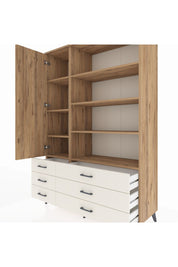 Hyperion Dolap 8 Raflı 6 Çekmeceli Tek Kapaklı  132x44x195 Çam-Çam/Aytaşı