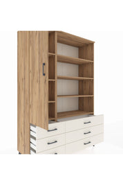 Hyperion Dolap 8 Raflı 6 Çekmeceli Tek Kapaklı  132x44x195 Çam-Çam/Aytaşı