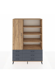 Hyperion Dolap 8 Raflı 6 Çekmeceli Tek Kapaklı  132x44x195 Çam-Çam/Antrasit