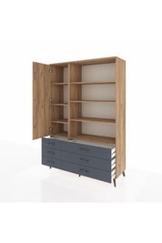 Hyperion Dolap 8 Raflı 6 Çekmeceli Tek Kapaklı  132x44x195 Çam-Çam/Antrasit