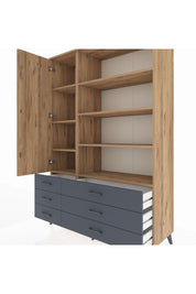 Hyperion Dolap 8 Raflı 6 Çekmeceli Tek Kapaklı  132x44x195 Çam-Çam/Antrasit