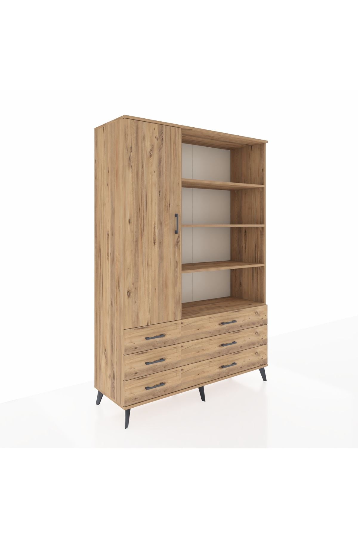 Hyperion Dolap 8 Raflı 6 Çekmeceli Tek Kapaklı  132x44x195 Çam-Çam/Çam