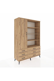 Hyperion Dolap 8 Raflı 6 Çekmeceli Tek Kapaklı  132x44x195 Çam-Çam/Çam