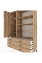 Hyperion Dolap 8 Raflı 6 Çekmeceli Tek Kapaklı  132x44x195 Çam-Çam/Çam