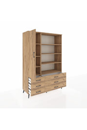 Hyperion Dolap 8 Raflı 6 Çekmeceli Tek Kapaklı  132x44x195 Çam-Çam/Çam