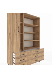 Hyperion Dolap 8 Raflı 6 Çekmeceli Tek Kapaklı  132x44x195 Çam-Çam/Çam