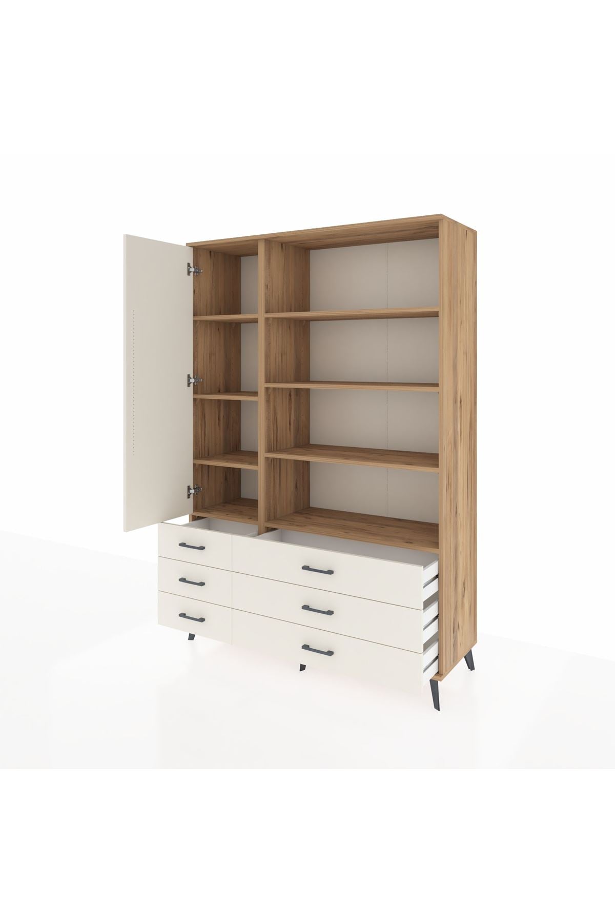 Hyperion Dolap 8 Raflı 6 Çekmeceli Tek Kapaklı  132x44x195 Çam-Aytaşı/Aytaşı