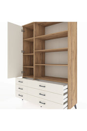 Hyperion Dolap 8 Raflı 6 Çekmeceli Tek Kapaklı  132x44x195 Çam-Aytaşı/Aytaşı