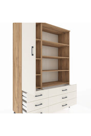 Hyperion Dolap 8 Raflı 6 Çekmeceli Tek Kapaklı  132x44x195 Çam-Aytaşı/Aytaşı
