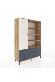 Hyperion Dolap 8 Raflı 6 Çekmeceli Tek Kapaklı  132x44x195 Çam-Aytaşı/Antrasit