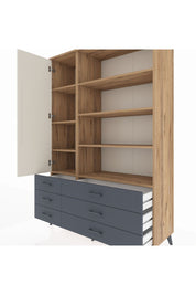 Hyperion Dolap 8 Raflı 6 Çekmeceli Tek Kapaklı  132x44x195 Çam-Aytaşı/Antrasit