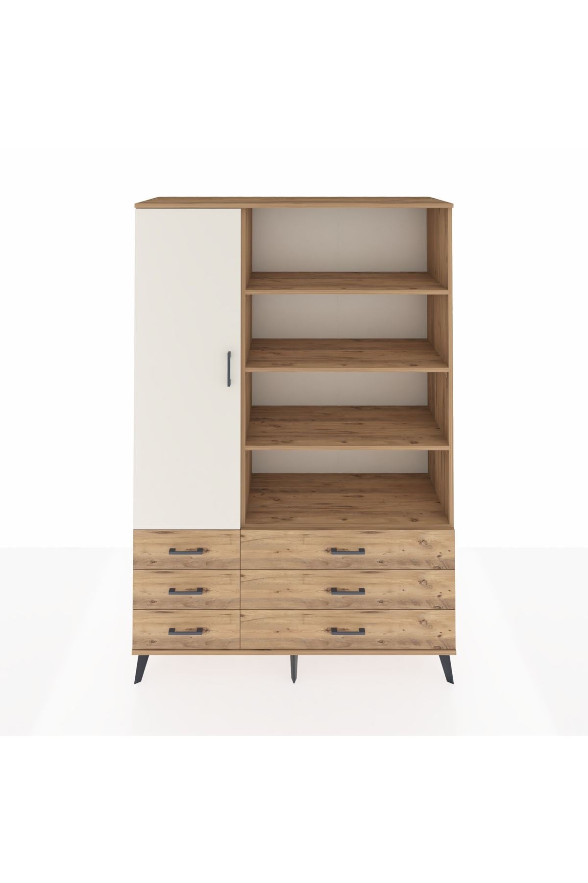 Hyperion Dolap 8 Raflı 6 Çekmeceli Tek Kapaklı  132x44x195 Çam-Aytaşı/Çam