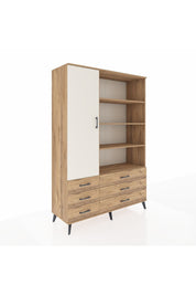 Hyperion Dolap 8 Raflı 6 Çekmeceli Tek Kapaklı  132x44x195 Çam-Aytaşı/Çam