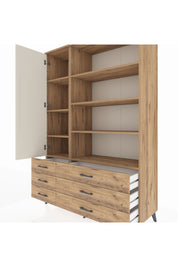 Hyperion Dolap 8 Raflı 6 Çekmeceli Tek Kapaklı  132x44x195 Çam-Aytaşı/Çam