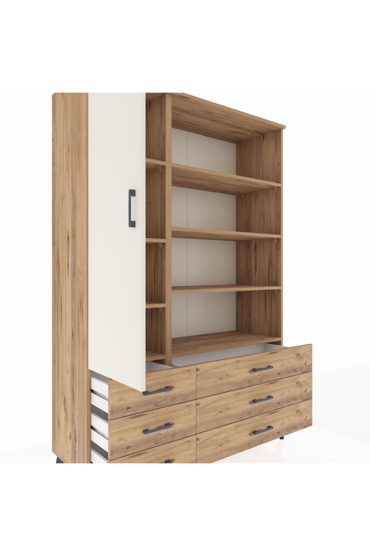 Hyperion Dolap 8 Raflı 6 Çekmeceli Tek Kapaklı  132x44x195 Çam-Aytaşı/Çam
