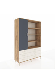 Hyperion Dolap 8 Raflı 6 Çekmeceli Tek Kapaklı  132x44x195 Çam-Antrasit/Aytaşı