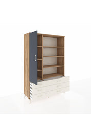 Hyperion Dolap 8 Raflı 6 Çekmeceli Tek Kapaklı  132x44x195 Çam-Antrasit/Aytaşı