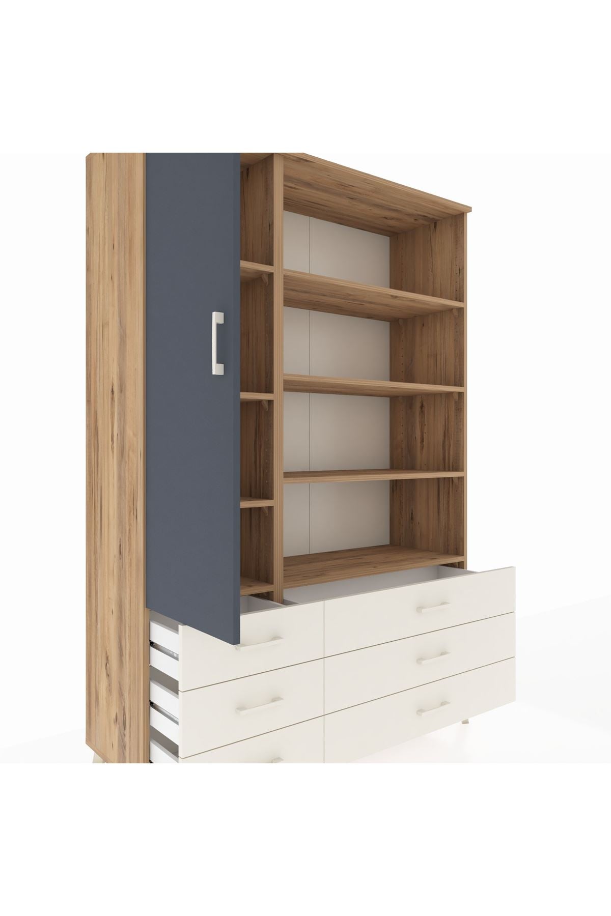 Hyperion Dolap 8 Raflı 6 Çekmeceli Tek Kapaklı  132x44x195 Çam-Antrasit/Aytaşı