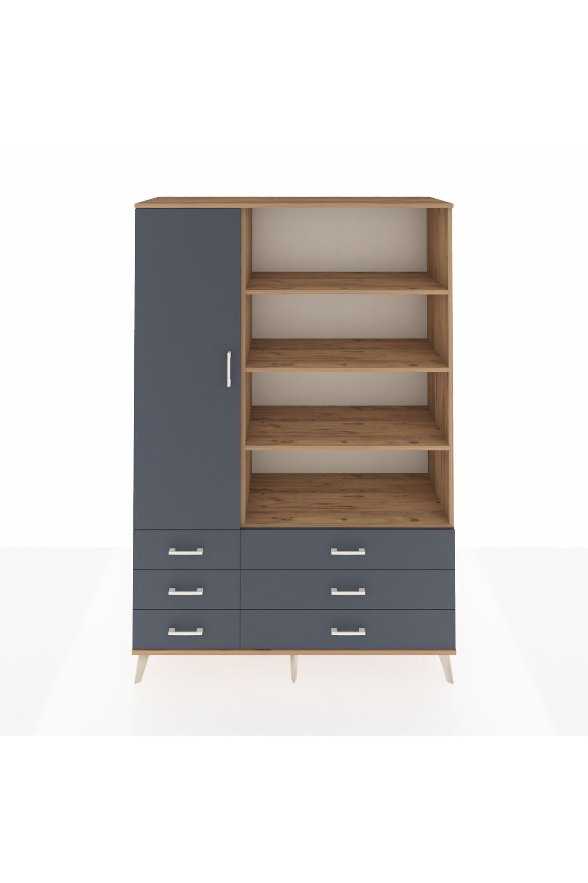 Hyperion Dolap 8 Raflı 6 Çekmeceli Tek Kapaklı  132x44x195 Çam-Antrasit/Antrasit