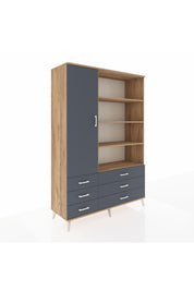 Hyperion Dolap 8 Raflı 6 Çekmeceli Tek Kapaklı  132x44x195 Çam-Antrasit/Antrasit