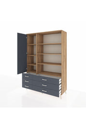 Hyperion Dolap 8 Raflı 6 Çekmeceli Tek Kapaklı  132x44x195 Çam-Antrasit/Antrasit