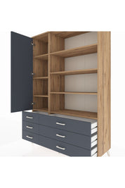 Hyperion Dolap 8 Raflı 6 Çekmeceli Tek Kapaklı  132x44x195 Çam-Antrasit/Antrasit