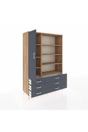 Hyperion Dolap 8 Raflı 6 Çekmeceli Tek Kapaklı  132x44x195 Çam-Antrasit/Antrasit