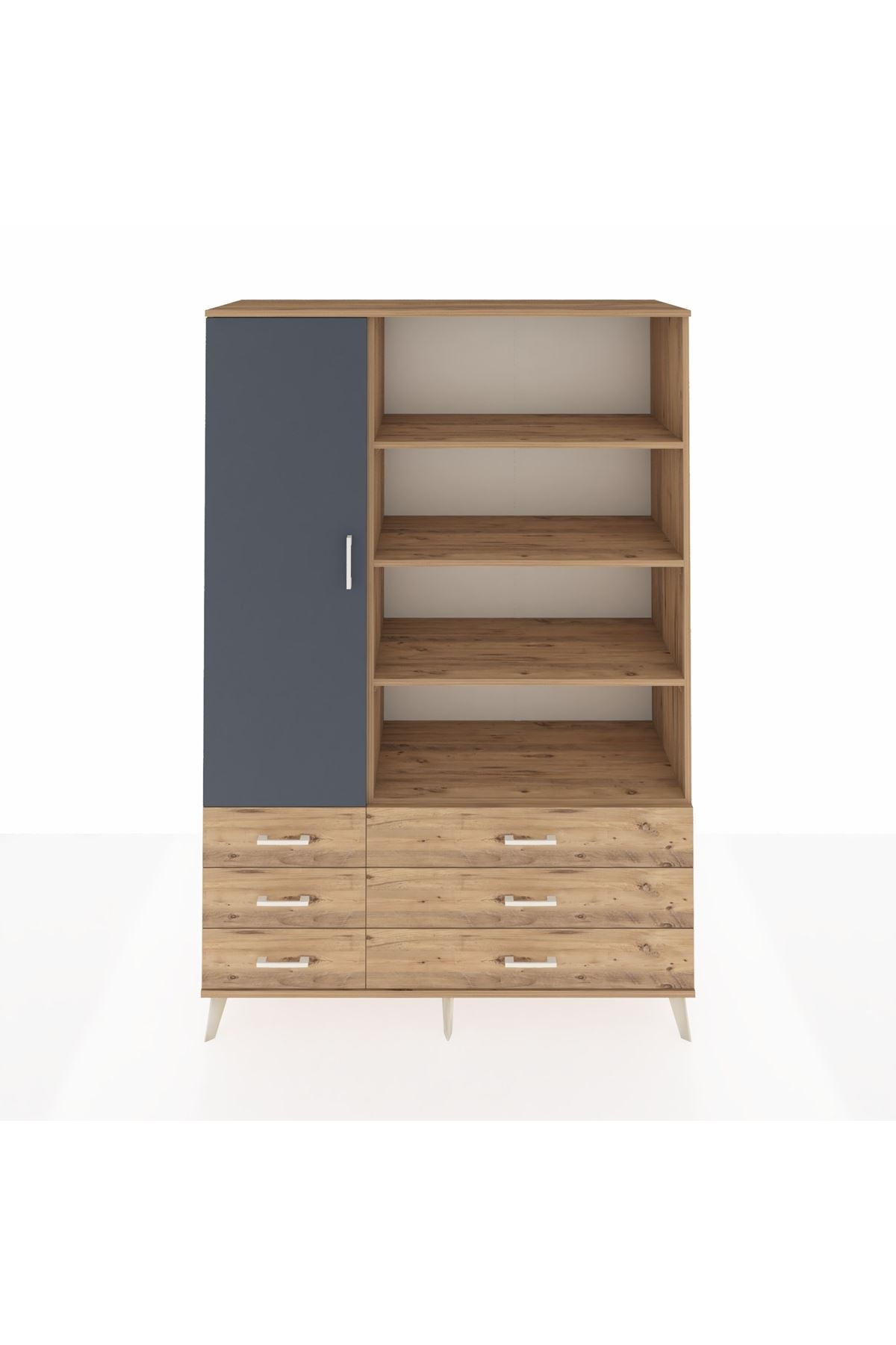 Hyperion Dolap 8 Raflı 6 Çekmeceli Tek Kapaklı  132x44x195 Çam-Antrasit/Çam