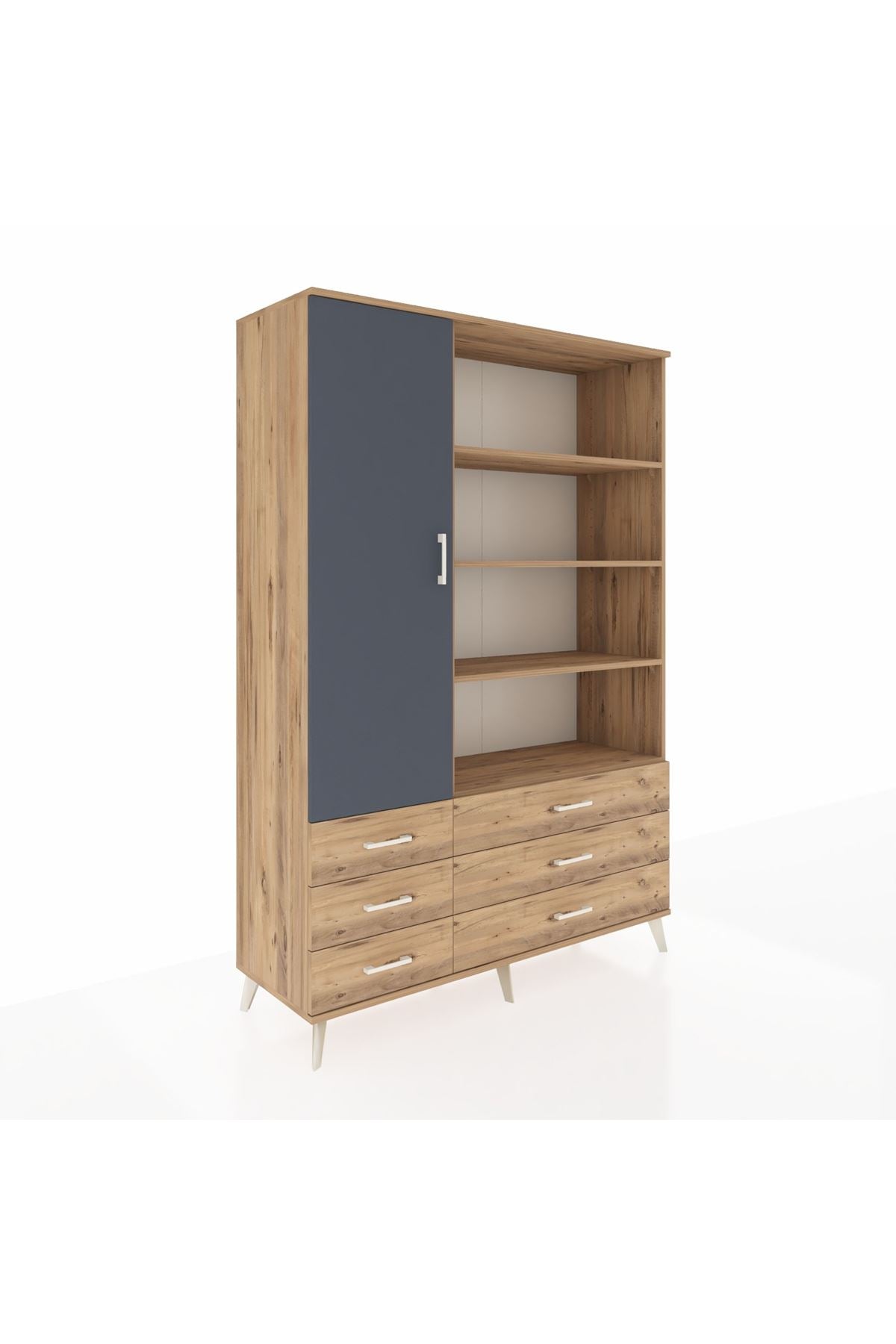 Hyperion Dolap 8 Raflı 6 Çekmeceli Tek Kapaklı  132x44x195 Çam-Antrasit/Çam