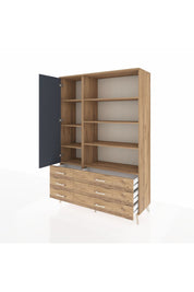 Hyperion Dolap 8 Raflı 6 Çekmeceli Tek Kapaklı  132x44x195 Çam-Antrasit/Çam