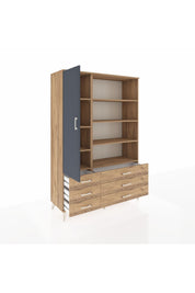 Hyperion Dolap 8 Raflı 6 Çekmeceli Tek Kapaklı  132x44x195 Çam-Antrasit/Çam