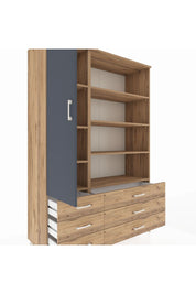Hyperion Dolap 8 Raflı 6 Çekmeceli Tek Kapaklı  132x44x195 Çam-Antrasit/Çam