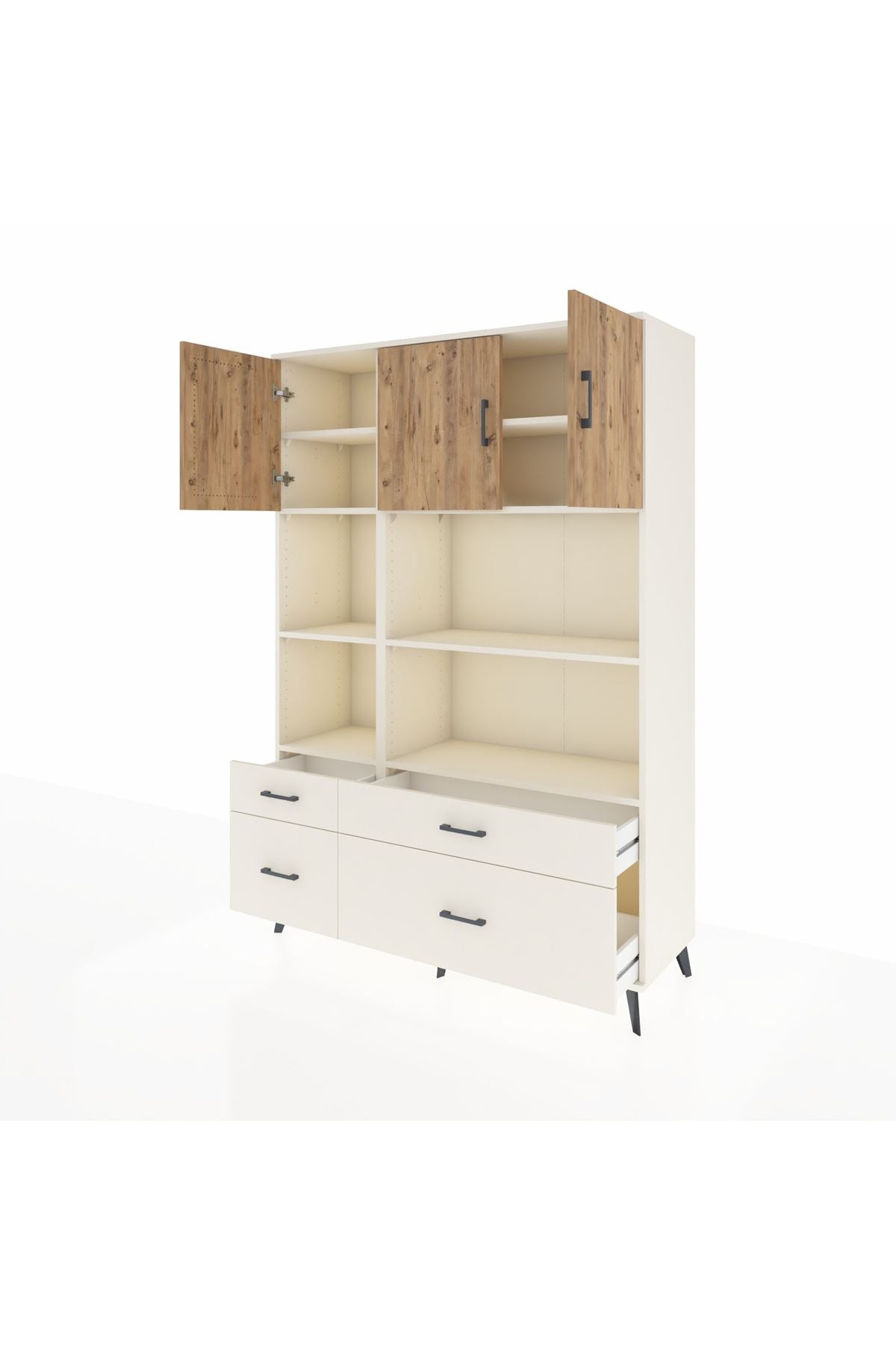 Hyperion Dolap 8 Raflı 4 Çekmeceli 3 Kapaklı 132x44x195 Aytaşı-Çam/Aytaşı