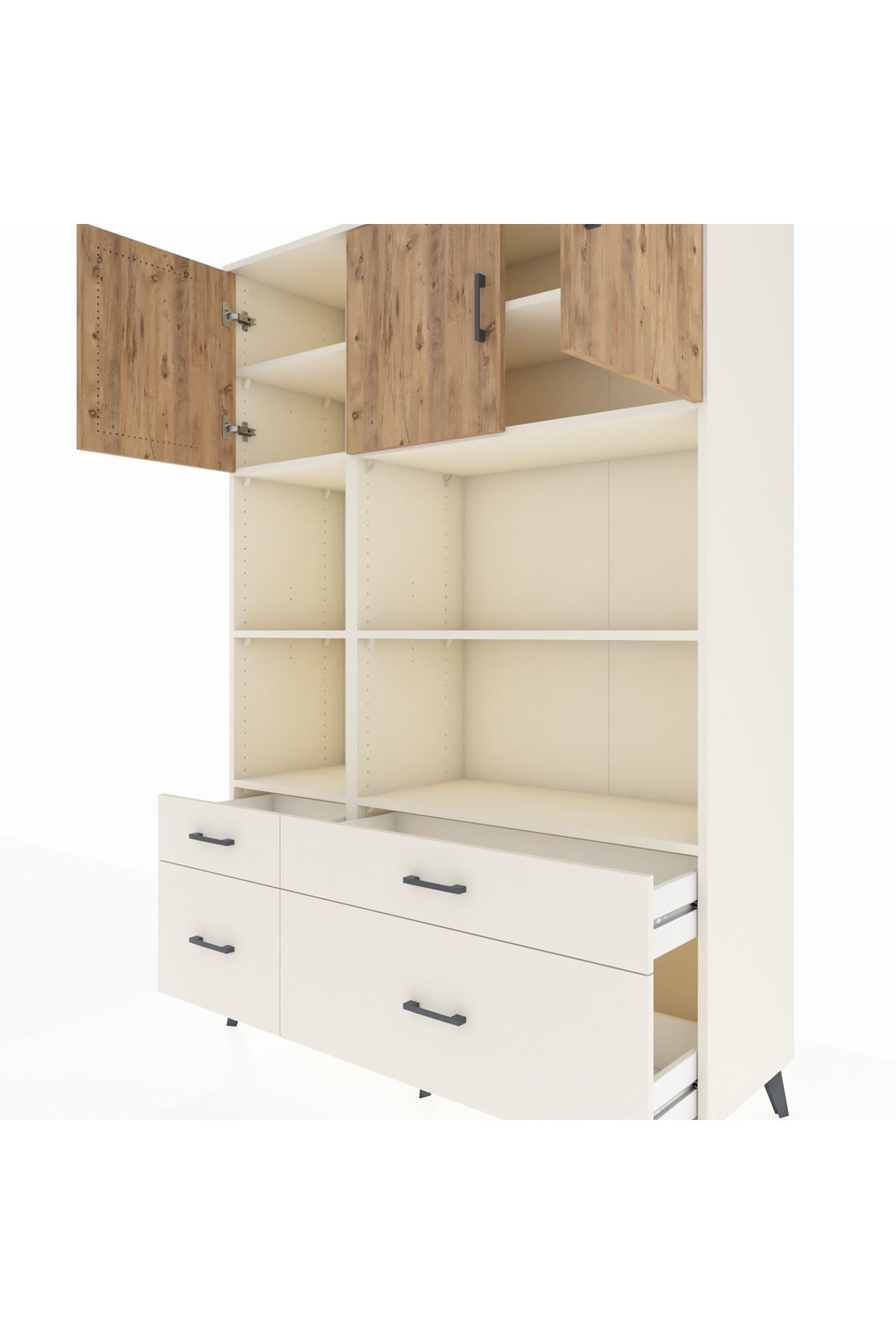 Hyperion Dolap 8 Raflı 4 Çekmeceli 3 Kapaklı 132x44x195 Aytaşı-Çam/Aytaşı