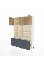 Hyperion Dolap 8 Raflı 4 Çekmeceli 3 Kapaklı 132x44x195 Aytaşı-Çam/Antrasit